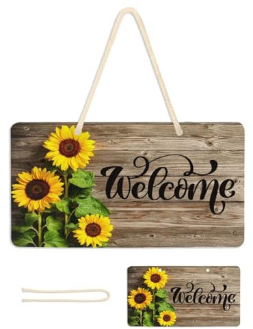 KGDUYC 1 Pcs Segno di Benvenuto in Legno, Decorativo per Porta Anteriore, Girasole, per Esterno.