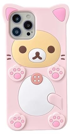 Ultra Thick Soft Silicone Case for Apple Teddy Bear Animal 3D Cartoon Japanese Cute Lovely Adorable Kawaii Kids Girls Women (Pink, for iPhone 13 Pro Max)