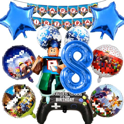12 Stück Robl Luftballon Geburtstagsdeko, Rob-llx Ballons Geburtstag Set 8 Jahre Junge, Rob-lx Geburtstagsdeko Folienballon, Rob-llox Deko Geburtstag, Kindergeburtstag Luftballons für Kinder