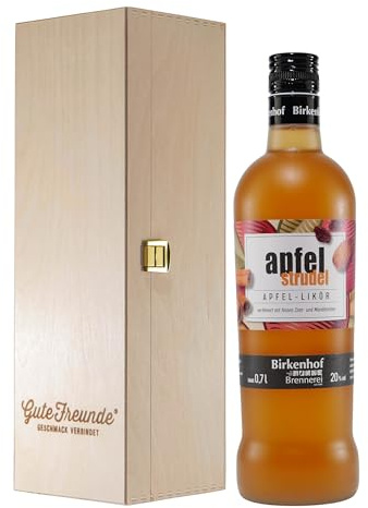 Birkenhof Apfelstrudel Likör mit Geschenk-Holzkiste