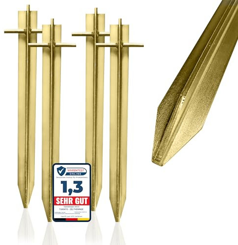 4X Stück stabile Zelt-Heringe Klassisch & Robust – Goldene Farbe aus extra Stark und robustem Stahl für sicheres Camping und Outdoor-Erlebnisse - Test [SEHR GUT] - Länge 30 cm Ink. E-Bock
