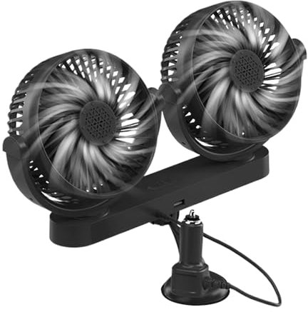 Rrlihjgu AC Cooling Fan Car | Electric Car Fan Double Head - Quiet Motor Air Conditioner Cooler 12V 24V, Suction Cup Vehicle Accessories for Auto Air Circulation