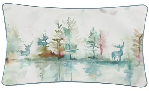 Voyage Maison Wilderness Topaz Outdoor Cushion – Water-Resistant British Woodland Watercolour Landscape (Teal - 30x50cm)