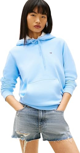 Tommy Jeans Damen Hoodie Flag Regular Fit, Blau (Light Powdery Blue), M