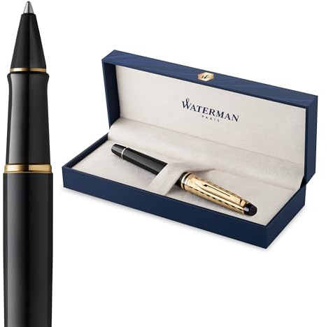Waterman Expert Tintenroller | Opera Kollektion | Schwarz und Gold | Feiner Spitze mit schwarzer Tinte Nachfüllen | Geschenkbox