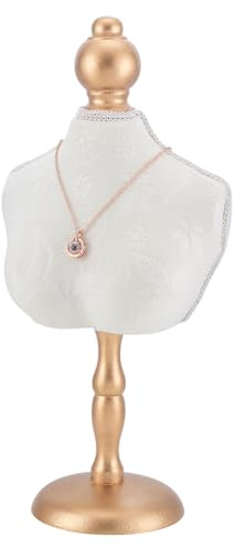 PH PandaHall Collane per il collo in velluto, espositore 3D, gioielli Bustmannnequin, organizzatore bianco, con base dorata, forte per la casa, boutique, esposizioni, 1 pezzo, altezza 35 cm