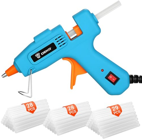 DEKO 50W Mini Hot Glue Gun Kit, 85PCS 7mm Glue Sticks for Craft Repairs | Small Glue Gun Anti-Clog & Anti-Drip Nozzle, Fast Constant Heating, Silicone Safety Guard, Folding Stand for Precise Gluing