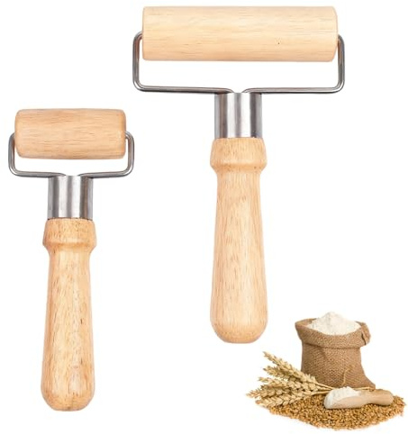 Teigroller Klein mit Griff Holz Zwei Größen 2 Stück | Nudelholz Klein,mini teigroller,Teigausroller klein,Geeignet für Pizza und Kekse,Glattem Griff