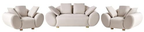 Beliani 4-Sitzer Sofa Set Stoff Hellbeige dick gepolstert mit Kissen modern Ringel