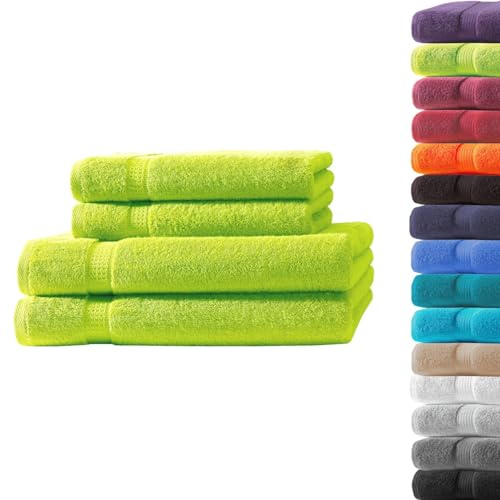 Loomiva Frottier Set 2X Handtuch + 2X Duschtuch | 500g/m² | 100% Baumwolle | ideal für Reisen & Gym und Sport | Öko-TEX Standard 100 | Apfelgruen