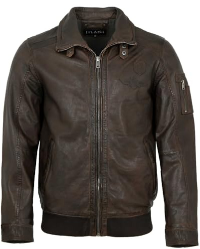 Jilani Collection - Herren Echtleder Lederjacke Pilotenjacke Lammnappa braun