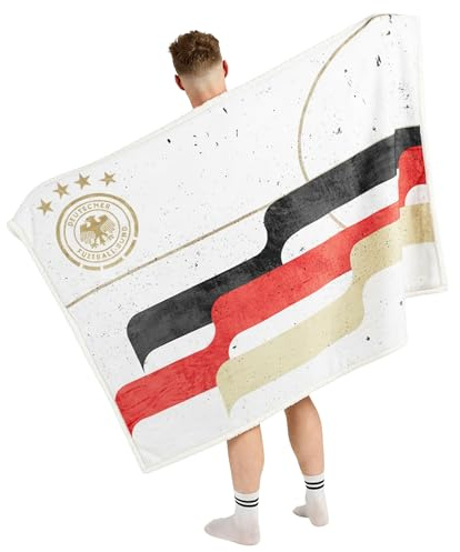 The Gift Scholars DFB Sherpa-Fleecedecke – Offizielle Kuscheldecke der Deutschen Nationalmannschaft (152 x 117 cm) – 100% Recyceltes Polyester – Schwarz Rot Gold