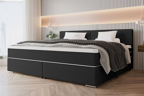 99rooms Phönix Familienbett Boxspringbett 220×200 cm Cord Schwarz | Cordstoff Poso, Box: BFK, Matratze: TFK