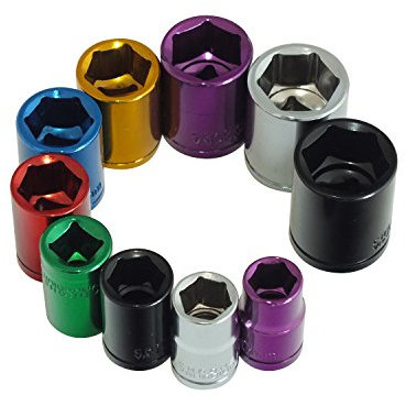 Voche® 10 Piece 3/8 Shallow Coloured Chrome Vanadium Sockets On Rail