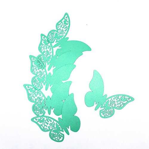 ElecMotive Lot de 100 Papillons Fleur 3D Carte de Verre Marque Place Forme de Papillon Ajouré Décoration de Table pour Fêtes Mariage (Bleu vert)