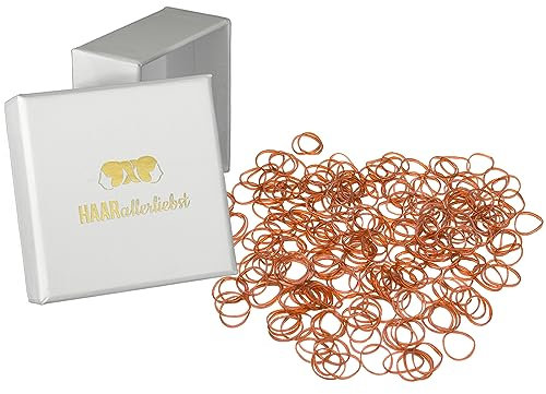 HAARallerliebst Haargummis klein – 250 Mini Haargummi (braun, 1 cm) – Dünne Gummibänder für Haare und Bart – Kleine Haargummis inkl. Schachtel weiss