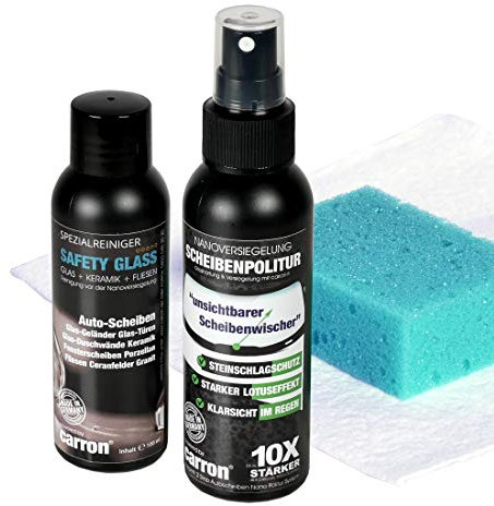 carron® Scheibenpolitur Nanoversiegelung für Frontscheibe mit Nanoreiniger - Entfernung Mikrokratzer - Glaspolitur für Regenabweiser Abperleffekt Lotuseffekt wasserabweisend