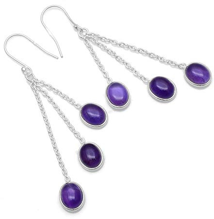 Silver Palace Orecchini Pendenti da Donna in Argento Sterling 925 con Ametista Naturale
