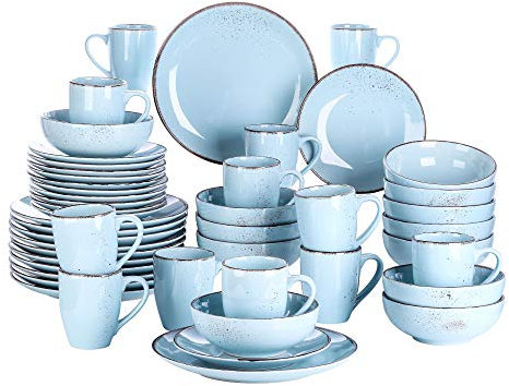 vancasso Navia Oceano Dinner Set, Stoneware Vintage Look Light Blue Dinnerware Tableware, 48 Pieces Dinner Service Set for 12, Include Dinner Plate, Dessert Plate, Cereal Bowl and Mug