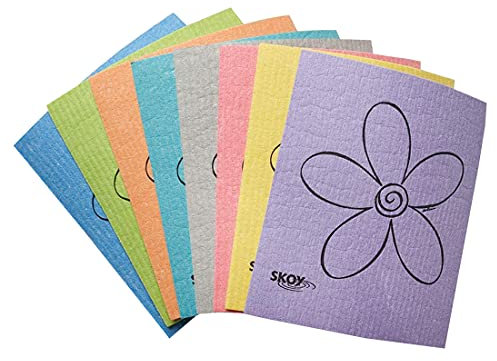Skoy Cloth, paquete de 8 paños suecos versátiles para cocina y uso doméstico, paños de limpieza reutilizables, aptos para el planeta, aptos para lavavajillas y secadora, varios colores