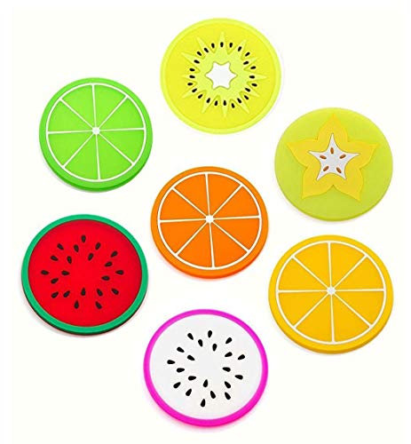 Untersetzer aus Silikon, 7-teilig, kreativ, rutschfest, Obst, Untersetzer, Glasuntersetzer, Getränke, Kaffee, Tee, Getränkehalter aus Silikon, für Küche, Wohnzimmer und Bar