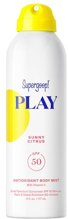 Supergoop! PLAY Body Mist Sunscreen SPF 50 PA++++, Sunny Citrus, 6oz
