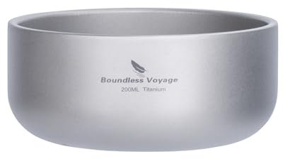 iBasingo Bol de Camping Ustensiles D'extérieur à Double Paroi en Titane Vaisselle Portable Ultra-légère avec Net Bag pour Randonnée Pique-Nique Maison Utilisé Backpacking Trekking Voyage 200ml