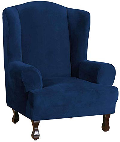 JHLD Ohrensessel Uberzug Stretch, Luxus Weich Samt Sesselhusse Abwaschbar Easy Set Ohrensessel Schonbezug Für Ohrensessel-Marine-Ohrensessel