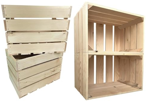 4er Set Holzkiste Klein Aus Holz, Weinkisten Vintage 25x40x30cm Kiste Natur | Holzbox Für Aufbewahrung, Holzregal, Robuste Obstkisten & Apfelkisten, Deko Kiste Für Küche, Wohnzimmer