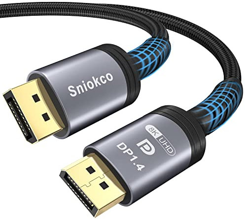 Sniokco 10K 8K DisplayPort 1.4 Cable 2M, VESA Certified DP to DP Cable Nylon Braided UHBR HDCP DSC1.2 10K 8K 60Hz 4K 165Hz 144Hz 2K 240Hz FreeSync G-Sync Monitor PC Projector Display