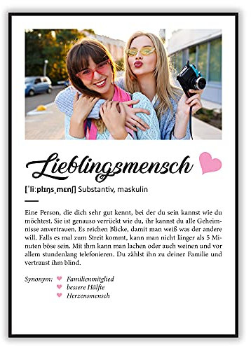 GRAVURZEILE Definition Poster & Kunstdrucke mit eigenem Foto - Geschenke für Lieblingsmenschen - Personalisierte Wandbilder - Wanddeko Deko für Wohnzimmer Schlafzimmer Flur & Diele