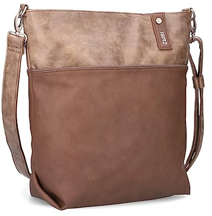 Zwei Damen Umhängetasche Jana J12 Crossbody Bag 9 L Handtasche Bicolor Canvas-Stil passender Kosmetikbeutel extra Schultergurt & Schlüsselband, Schultertasche DIN-A4 passend (wood)