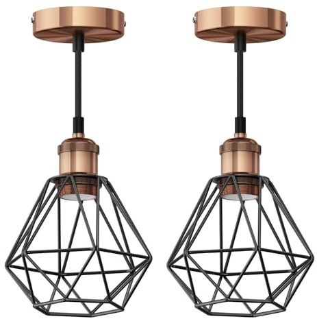 ledscom.de 2x Vintage Pendelleuchte RETRA, bronze, E27 Fassung, Käfig-Schirm