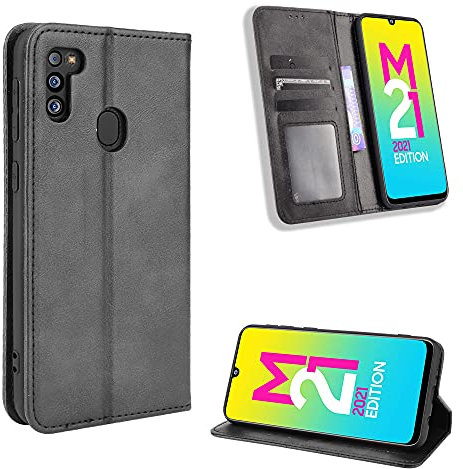 Samsung Galaxy M21 2021 Hülle [Brieftasche] [Klammerfunktion] [Kartenfächer] [Magnetic Flip Cover] Kompatibel mit Samsung Galaxy M21 2021 Smartphone(Schwarz)