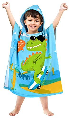 BTNEEU Badeponcho Kinder Badetücher mit Kapuze Dinosaurier Poncho Handtücher Mikrofaser Strandtücher Duschtücher Ultra Saugfähig Bademantel Schwimmen Handtuch Surfponcho für Jungen Mädchen 2-6 Jahre