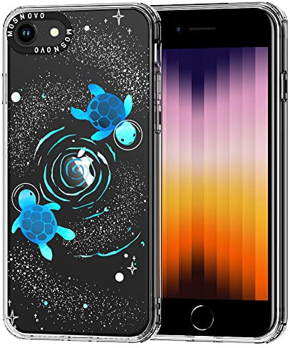 MOSNOVO Case for iPhone SE, iPhone 8 & iPhone 7, [Buffertech 6.6ft Military-Grade Drop Protection] [Anti Peel Off Tech] Clear TPU Bumper Phone Case Cover Design - Space Turtle