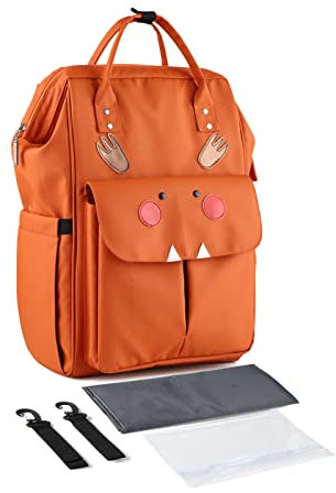 SONARIN Stylische Großer Kapazität Baby Wickelrucksack Wickeltasche,Multifunktions Wasserdicht Babytasche Wickeltasche Rucksack Reisetasche mit Wickelunterlage & Kinderwagen Haken(Orange)