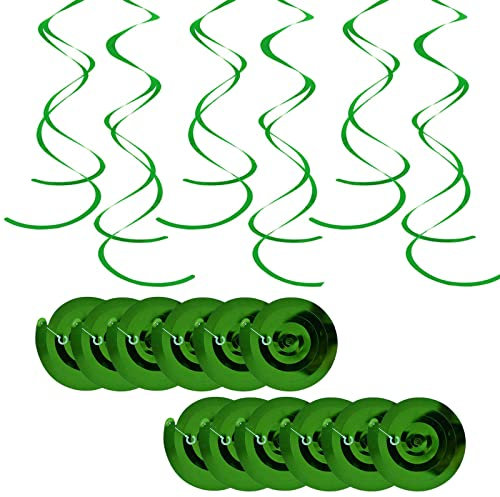 12Rolls Hanging Swirl Decorations Green for Happy Birthday,Christmas Party Swirls Decorations-Hanging Swirls Ceiling Decorations Shiny Foil Swirls for Wedding,Baby Shower,Xmas Party Favors Supplies