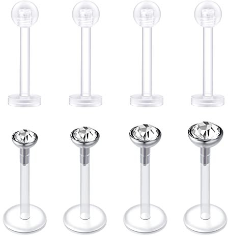 Rajnard 16G 10mm Tragus Helix Piercing Ohrringe Ohrstecker Clear Lippenpiercing Labret Stud Flexible Acryl Piercing Retainers Unsichtbar für Schule Arbeit