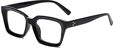 YUELUQU Klassische quadratische Brille, nicht verschreibungspflichtig, dicker Brillenrahmen für Damen und Herren, Schwarz , Medium