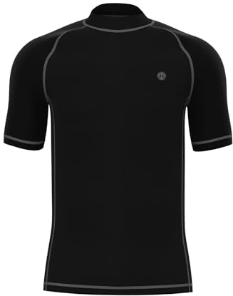Mens Short Sleeve Rash Guards - Adults UV Rash-Vest Male UPF50+ Rashguards Active T-Shirt Beach Base Layer Sports Swim Tee Water Wet Top Breathable Snorkel Diving Stretchy Quickdrying Black M