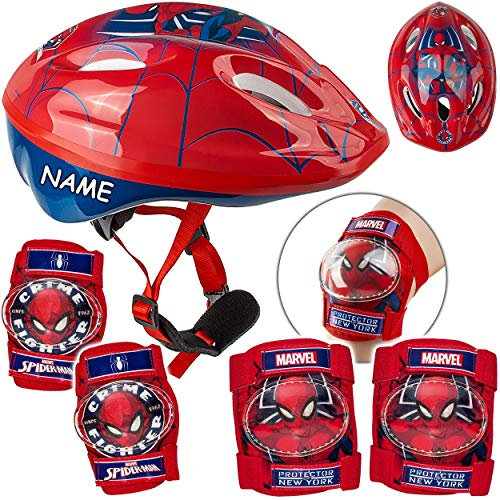 alles-meine.de GmbH 5 TLG. Set: - Sicherheitsset - Kinderhelm/Fahrradhelm - Spyderman - Gr. 52-56 - Circa 3 bis 15 Jahre - Größen verstellbar/mitwachsend - TÜV geprüft - He..