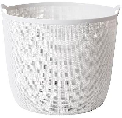 HOHAOO Laundry Basket, Washing Basket Plastic Laundry Bin Dirty Laundry Clothes Basket Storage Basket Organiser with Carry Handle for Laundry Room,Bedroom,Bathroom, Large White