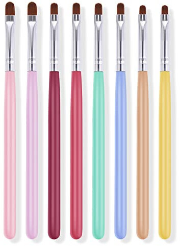 Lusofie 8Pcs Nail Clean Up Brush Oval Flat Gel Nail Brush Acrylic Tips Builder Brushes Gel Brushes for Nails Home Use and Nail Salon