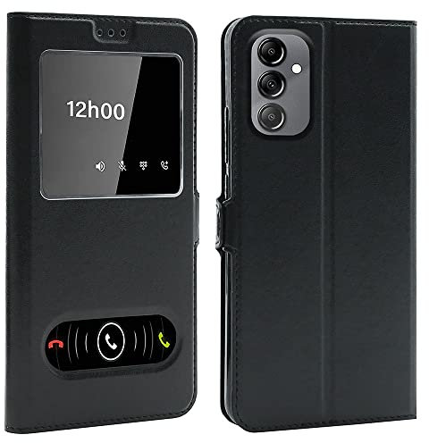 CEKA TECH Coque pour Samsung Galaxy A14 5G (6.6 Pouces), Etui Housse avec FENETRES, Pochette Magnétique pour (Samsung A14) - Noir