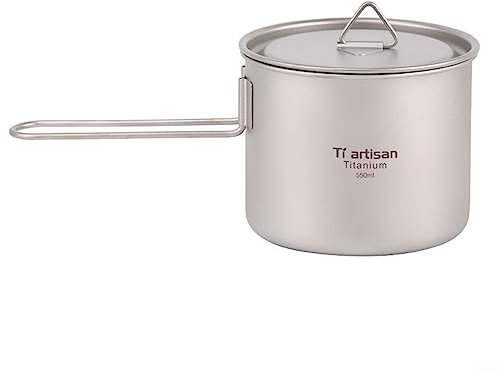 DAZZLEEX Tasse en titane ultra légère, pot portable de 750 ml avec poignée et couvercle – Verre à eau amovible pour aventures en plein air (550 ml)