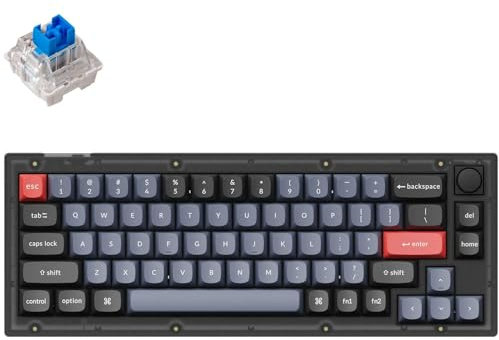 Keychron V2 QMK/VIA Clavier mécanique filaire personnalisé, disposition 65 % programmable Marco avec interrupteur K Pro bleu, clavier rétroéclairé RVB pour Mac, Windows, Linux (translucide, version à