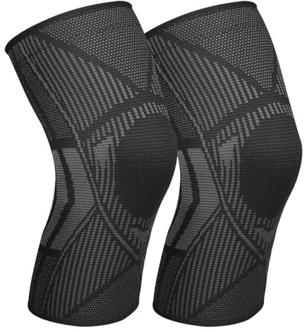 Kniestütze Kompression Kniebandage 2 Stück mit Rutschfestem Silikonstreifen Elastisch Knie Sleeve für Männer Damen für Arthritis ACL Meniskusriss Sport Fitness Gewichtheben Joggen (XL, Schwarz)