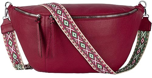 Bauchtasche Umhängetasche Crossbody-Bag Hüfttasche Kunstleder Italy-Design (PLUMRED)