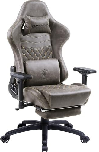 Dowinx Sedia da gaming, ergonomica, stile da corsa con massaggi, supporto lombare, poltrona da ufficio per computer, in pelle PU, con poggiapiedi retrattile, braccioli 4D